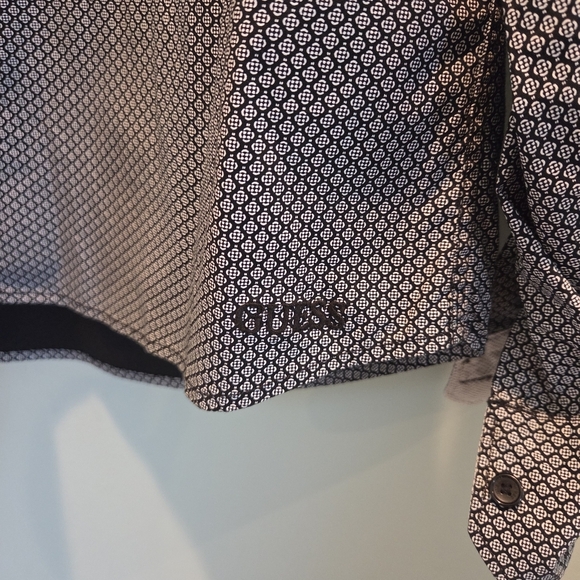 Guess Los Angeles Geometric Print Button Down Shirt M Black And Cream - Picture 6 of 11